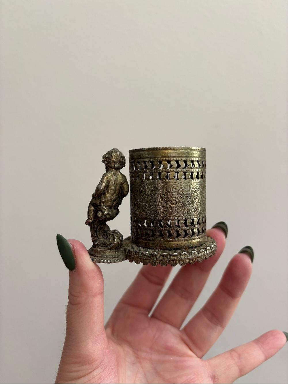 Vintage Brass Cherub Cocktail Pick Holder - Picture 3 of 6